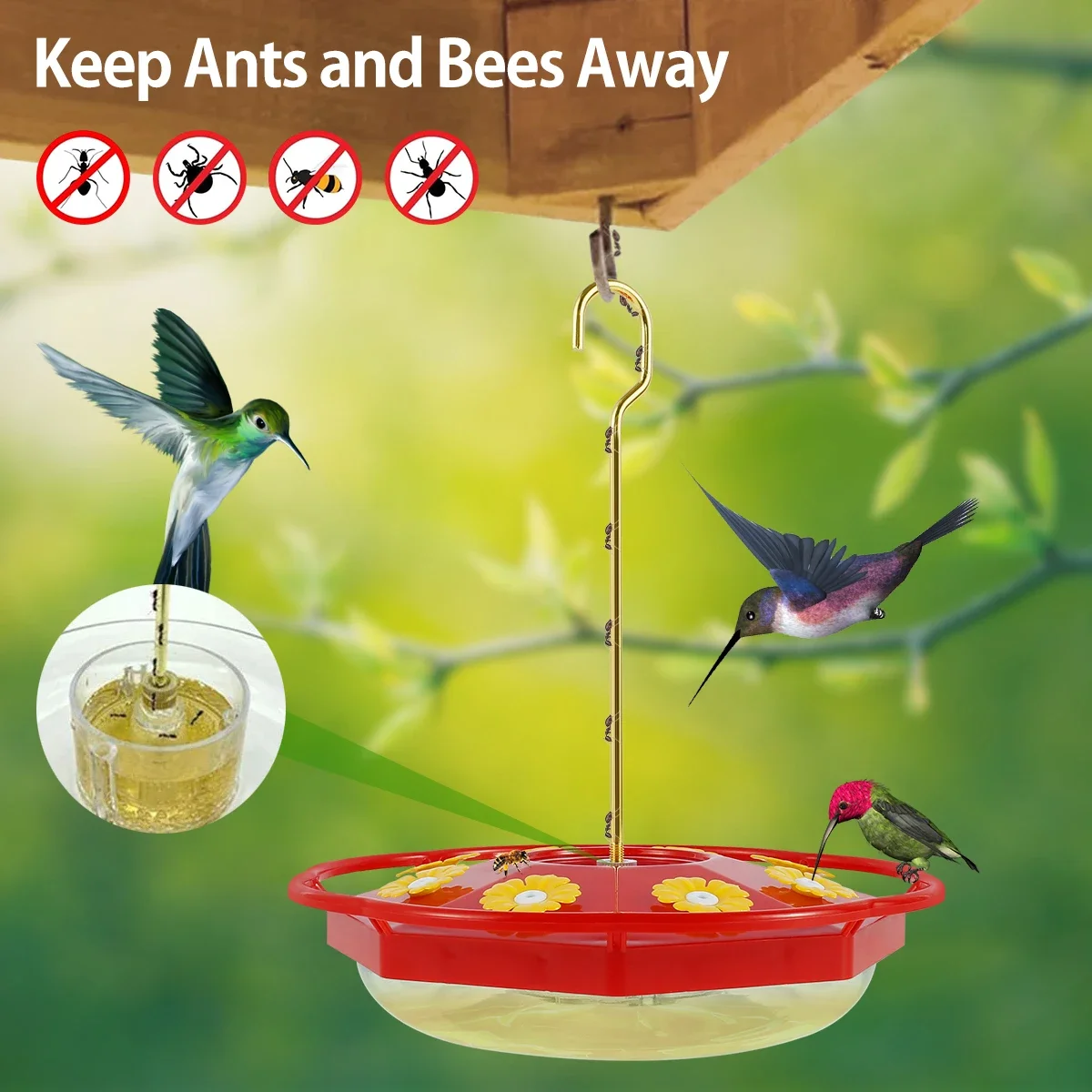 Comedero para colibríes con 8 alimentadores, comedero colgante para pájaros, alimentador para colibrí con forma de flor a prueba de hormigas y abejas para jardín y exteriores