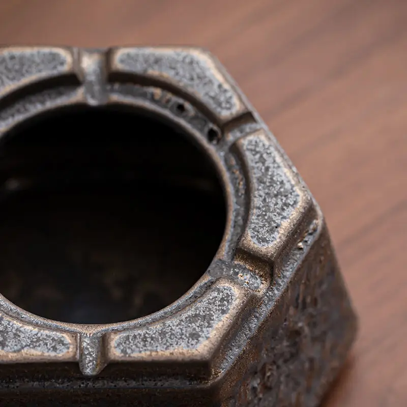 Cenicero de Cerámica Estilo Japonés con Acabado Envejecido, Cenicero Antiguo, Taza para Ceniza, Decoración para Sala de Estar, Oficina, Té, Adorno de Escritorio