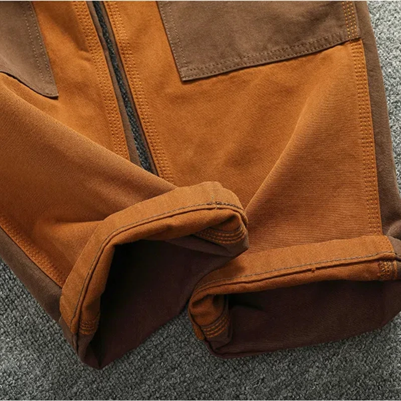 Otoño e Invierno pesado de gama alta vintage monos hombres grano de lona color patchwork registro motocicleta pantalones casuales marea