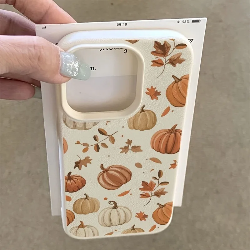 Funda Protectora Anticaída con Diseño de Hojas de Otoño y Calabaza para iPhone 18 Pro Max 17 Pro 16 Plus 15 14 13 12 11 17 17E XS X XR