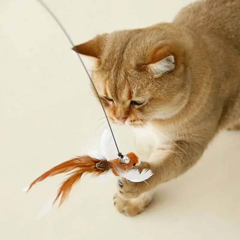 Juguete interactivo para gatos, palo para gatos manos libres, juguete para jugar a gatitos, varita de juguete con ventosa, varita para gatos con pájaros/plumas, suministros para mascotas
