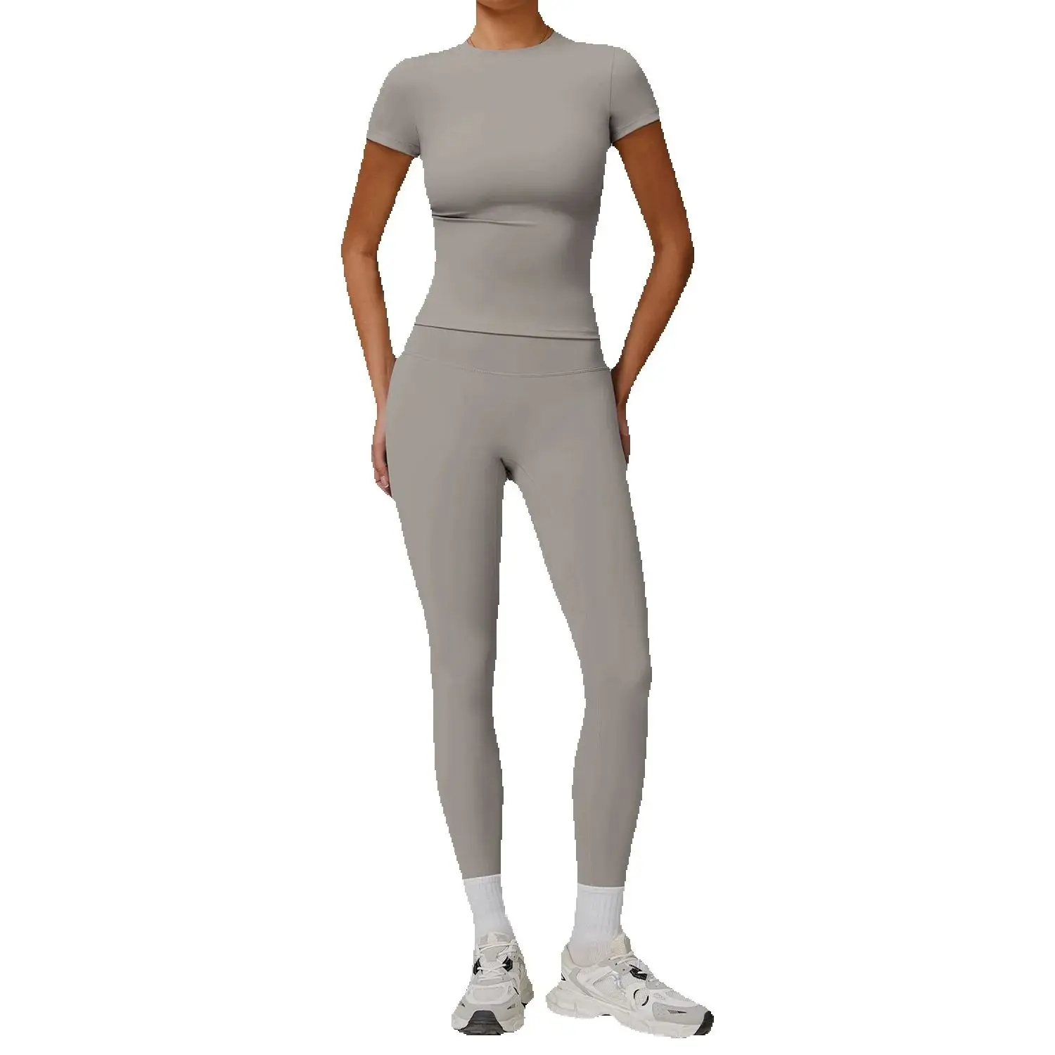 Conjunto de Yoga de 2 Piezas para Mujer, Traje Deportivo, Gimnasio, Fitness, Manga Corta, Sujetador Deportivo, Leggings de Cintura Alta, Ropa Deportiva, Ropa Atlética