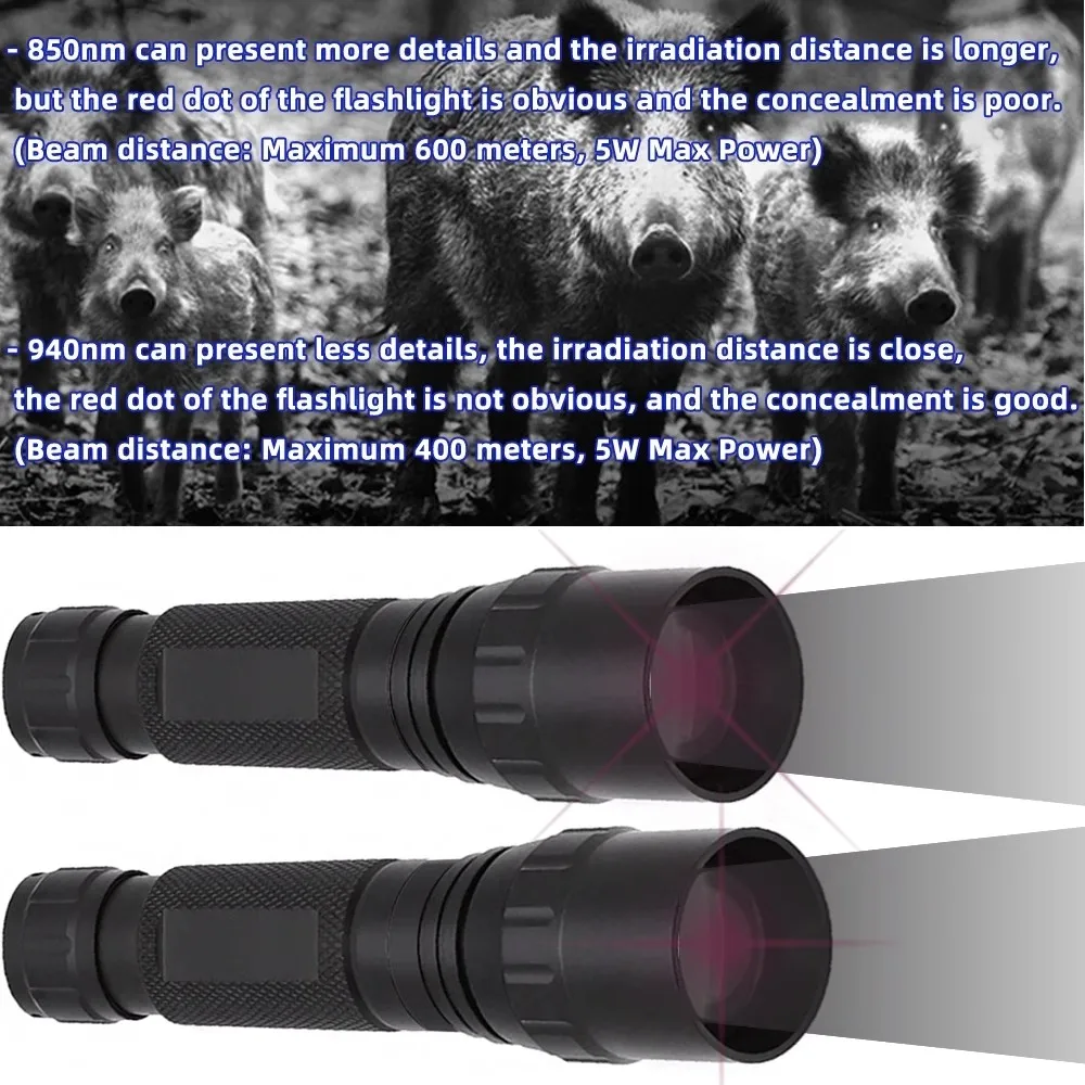 Linterna Infrarroja Complementaria VCSEL de 7W, 850nm/940nm, con Zoom, Silenciosa, Potencia Ajustable, Luz IR de 810nm