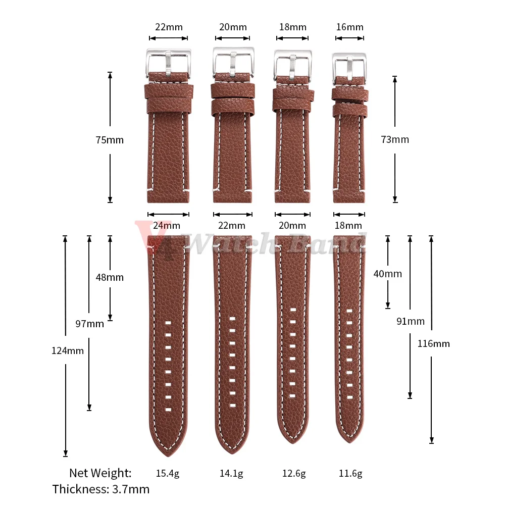 Correas de reloj de piel de becerro auténtica de 18mm, 20mm, 22mm y 24mm, correa marrón universal para hombres y mujeres, correas de repuesto para reloj con hebilla de metal