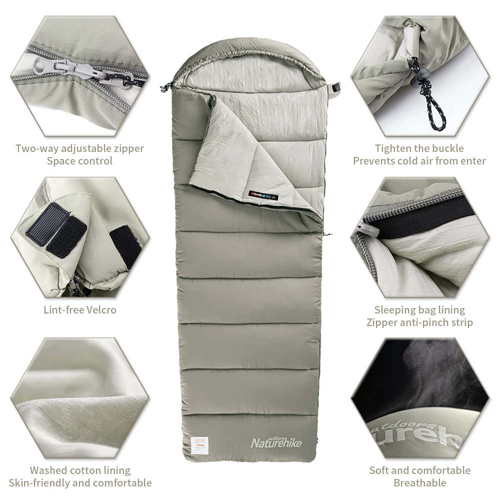 Naturehike M180 Saco de dormir Ultraligero Invierno Empalme Saco de dormir con capucha Camping al aire libre Impermeable Lavable a máquina 1 ℃ -12 ℃