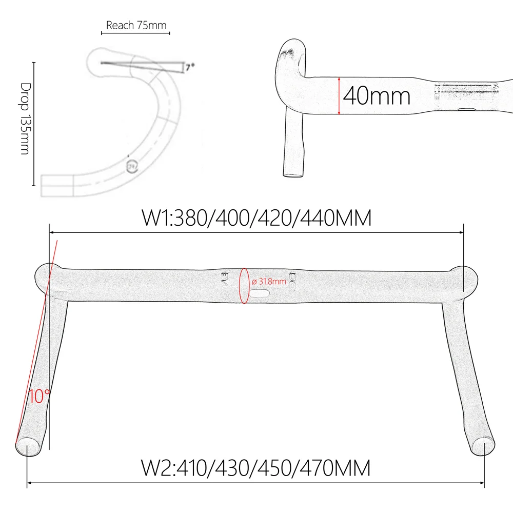 Kocevlo SL-Manillar de carbono ultraligero para bicicleta de carretera, sistema de cableado interno Compatible con grava, 150mm, 31,8g