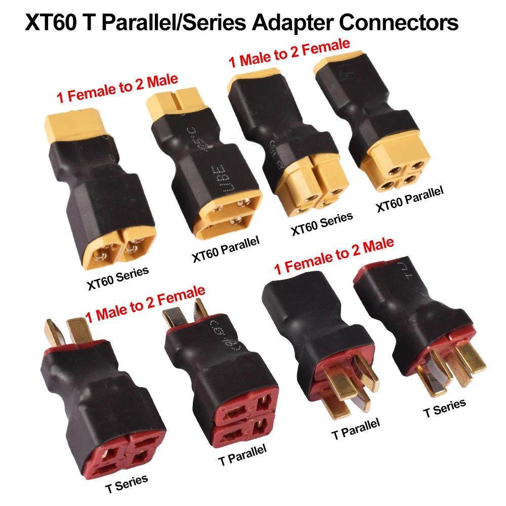 9IMOD 1/2 Uds XT60 T conectores adaptadores paralelos/serie sin cable 1 hembra a 2 macho/1 macho a 2 enchufes hembra para batería Lipo RC