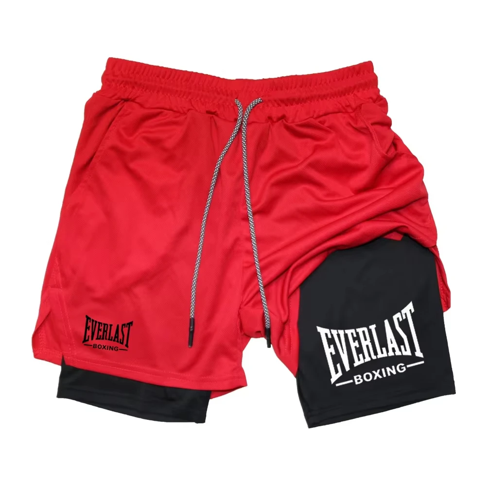 Pantalones cortos de compresión para gimnasio para hombre, pantalones deportivos con estampado EVERLAST, doble capa, secado rápido, baloncesto, musculación, fitness RL0365