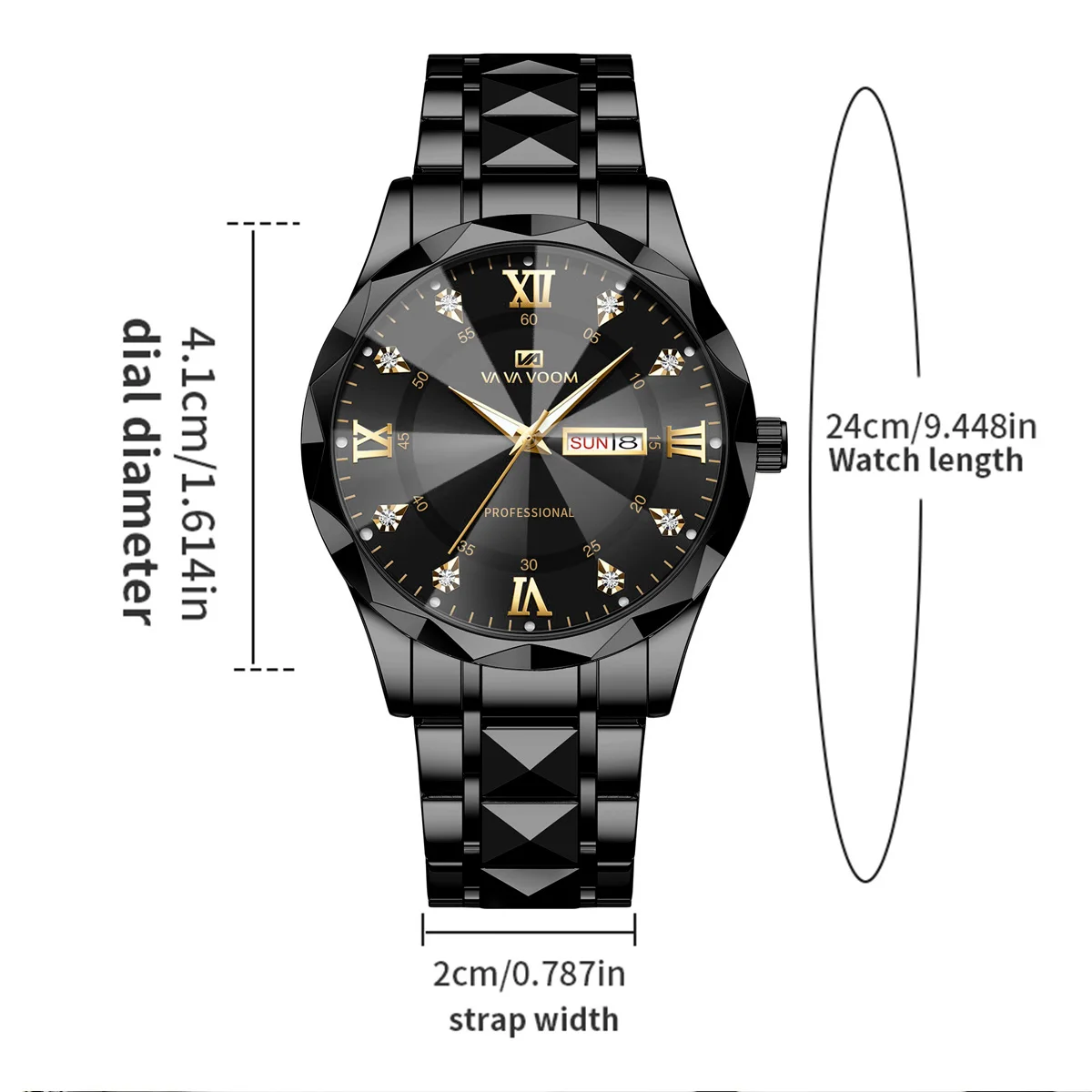 Reloj de negocios de acero inoxidable para hombre, cronógrafo de lujo con brillo nocturno, doble Calendario, movimiento de cuarzo, 41mm, oro azul