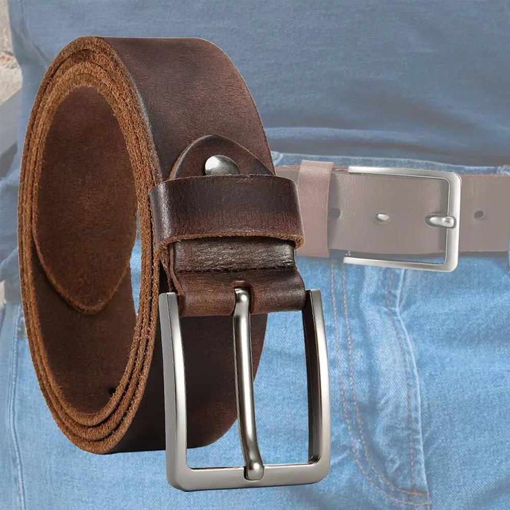Hebilla de aguja de Metal antigua de alta calidad, cinturón informal de piel de vaca de capa superior de alta calidad para hombres con varios colores a elegir