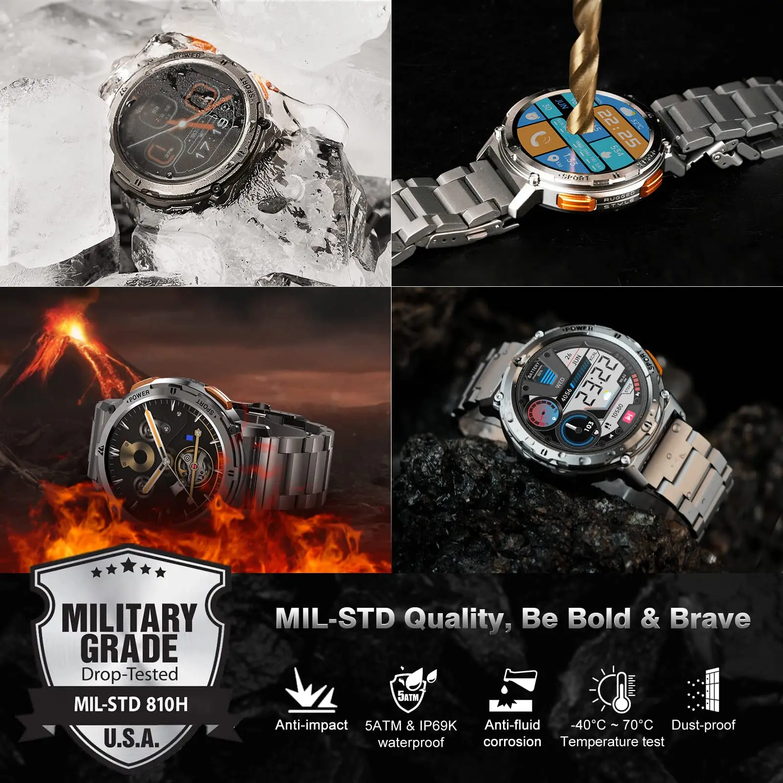 Relojes inteligentes originales KOSPET TANK T2 2025 para hombres, relojes AMOLED AOD, reloj inteligente con llamada Bluetooth, reloj inteligente electrónico para hombres