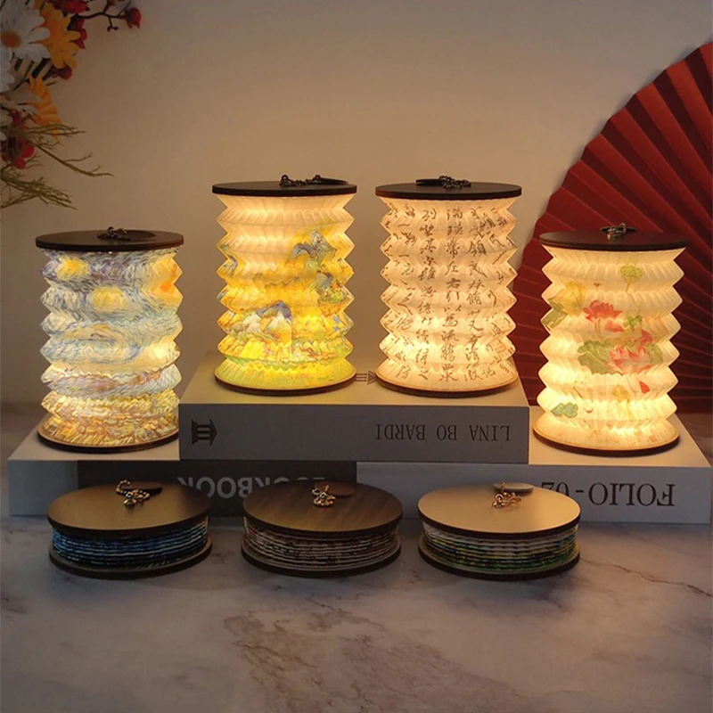 Lámpara de luz nocturna plegable portátil USB, regalo creativo para dormitorio, sala de estudio, linterna de estilo japonés, decoración de luz nocturna