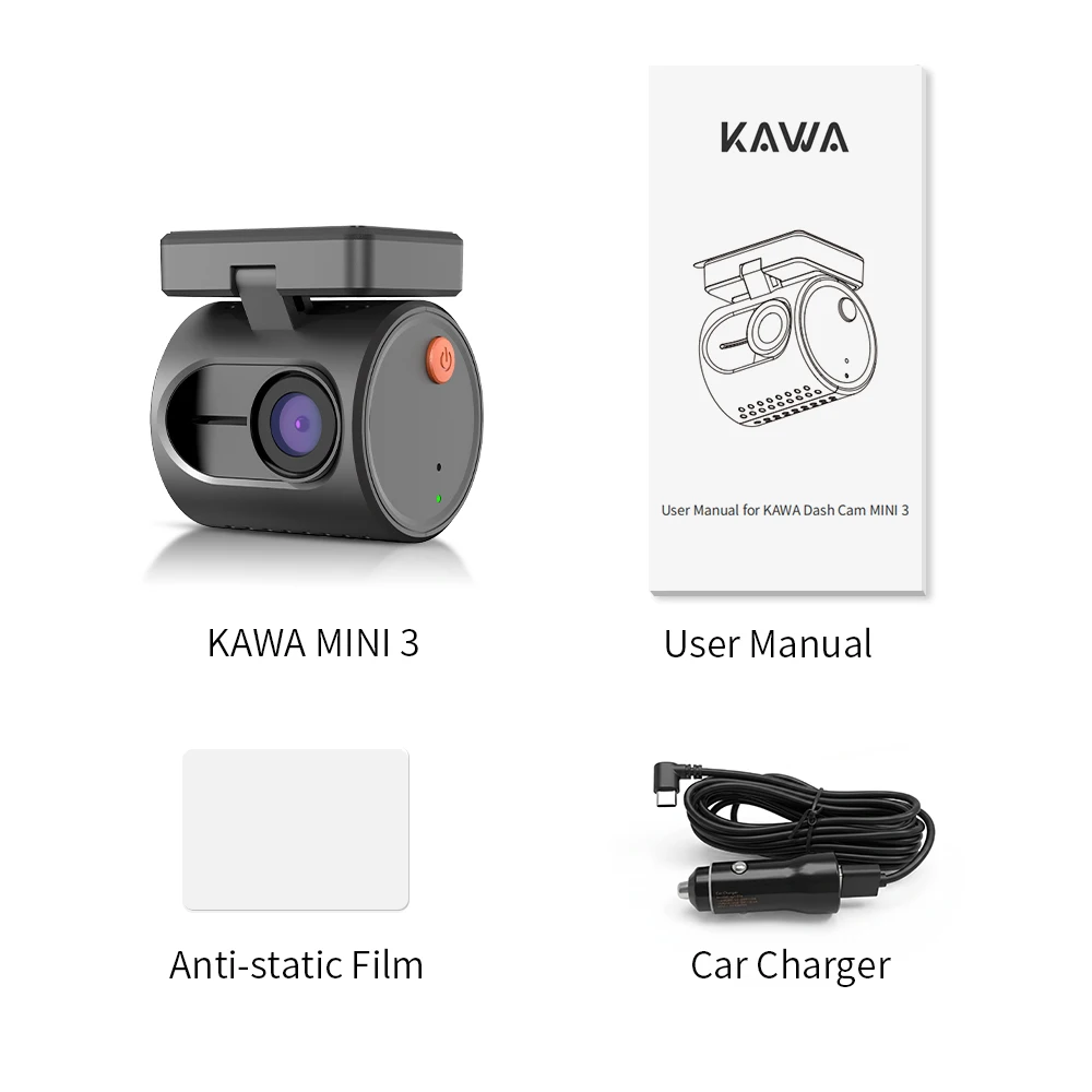 Cámara de salpicadero KAWA MINI 3, compacta, 2K, 1296P, con control por voz, visión nocturna a color, cámara de vigilancia de estacionamiento 24 horas, WIFI, sensor G, supercondensador.