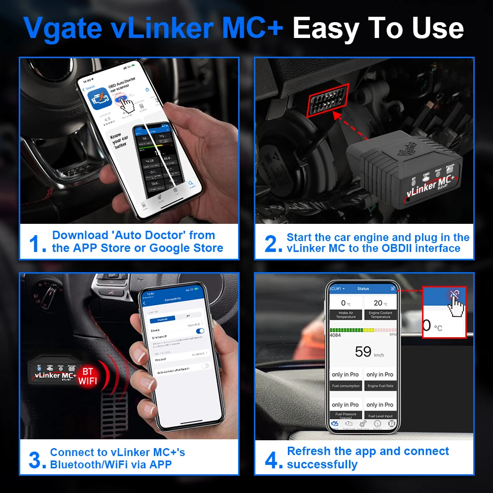 Escáner OBD2 Vgate VLinker MC + ELM327 V2.2 BT4.0 BT3.0 para BimmerCode, para FORScan, herramientas de diagnóstico automotriz V1.5 HS/MS-CAN