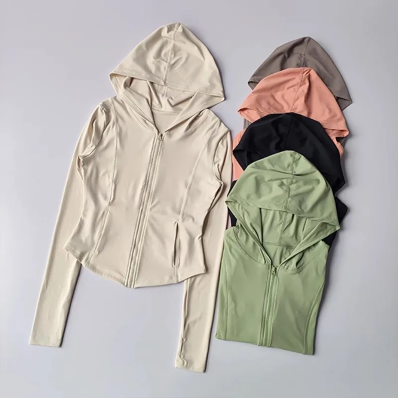Chaquetas con capucha para correr para mujer, abrigo de ciclismo, ropa de Yoga, camisa para trotar, medias finas, ropa deportiva para exteriores
