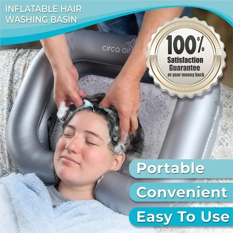 Tubo de drenaje de PVC inflable, lavabo portátil plegable para lavado de cabello, lavabo para pacientes embarazadas y adultos, tazón de champú adecuado para el hogar