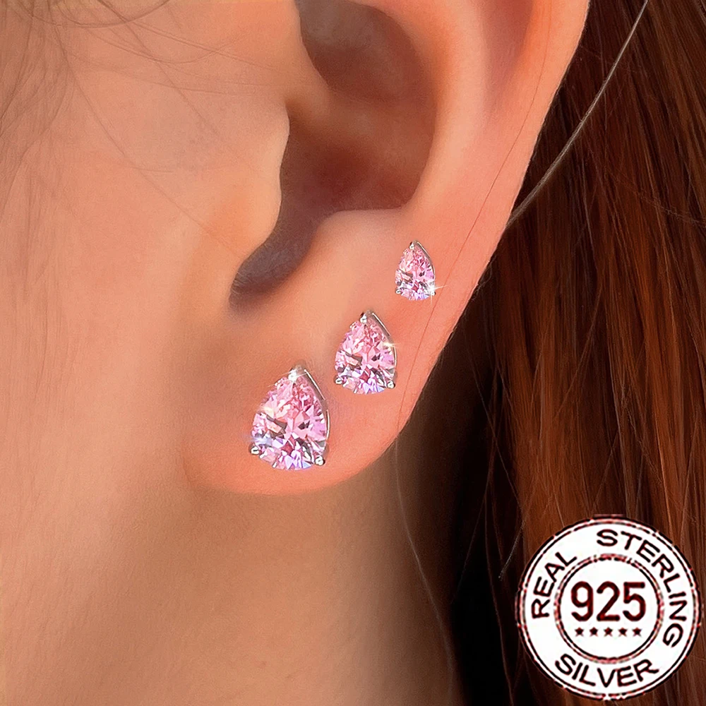 Pendientes QooLady de plata de ley S925 con circonita cúbica brillante, pendientes de gota de agua para mujer, accesorios de joyería de fiesta a la moda, regalo SE127
