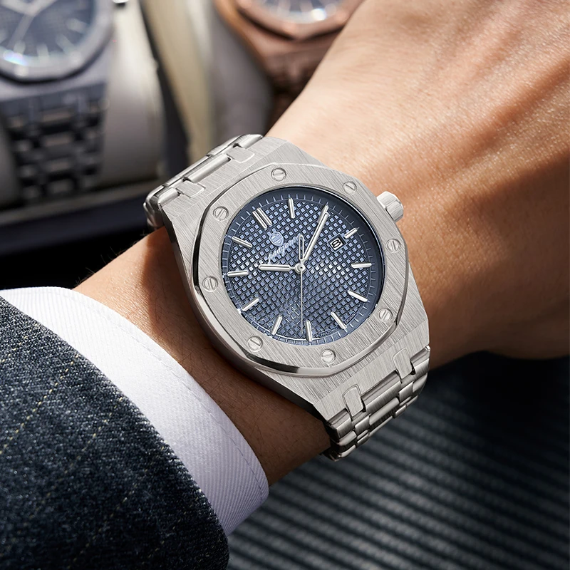 Reloj de cuarzo PAAZOMU cuadrado de lujo para hombre, reloj resistente al agua con fecha luminosa para hombre, relojes de negocios de acero inoxidable de alta calidad para hombre