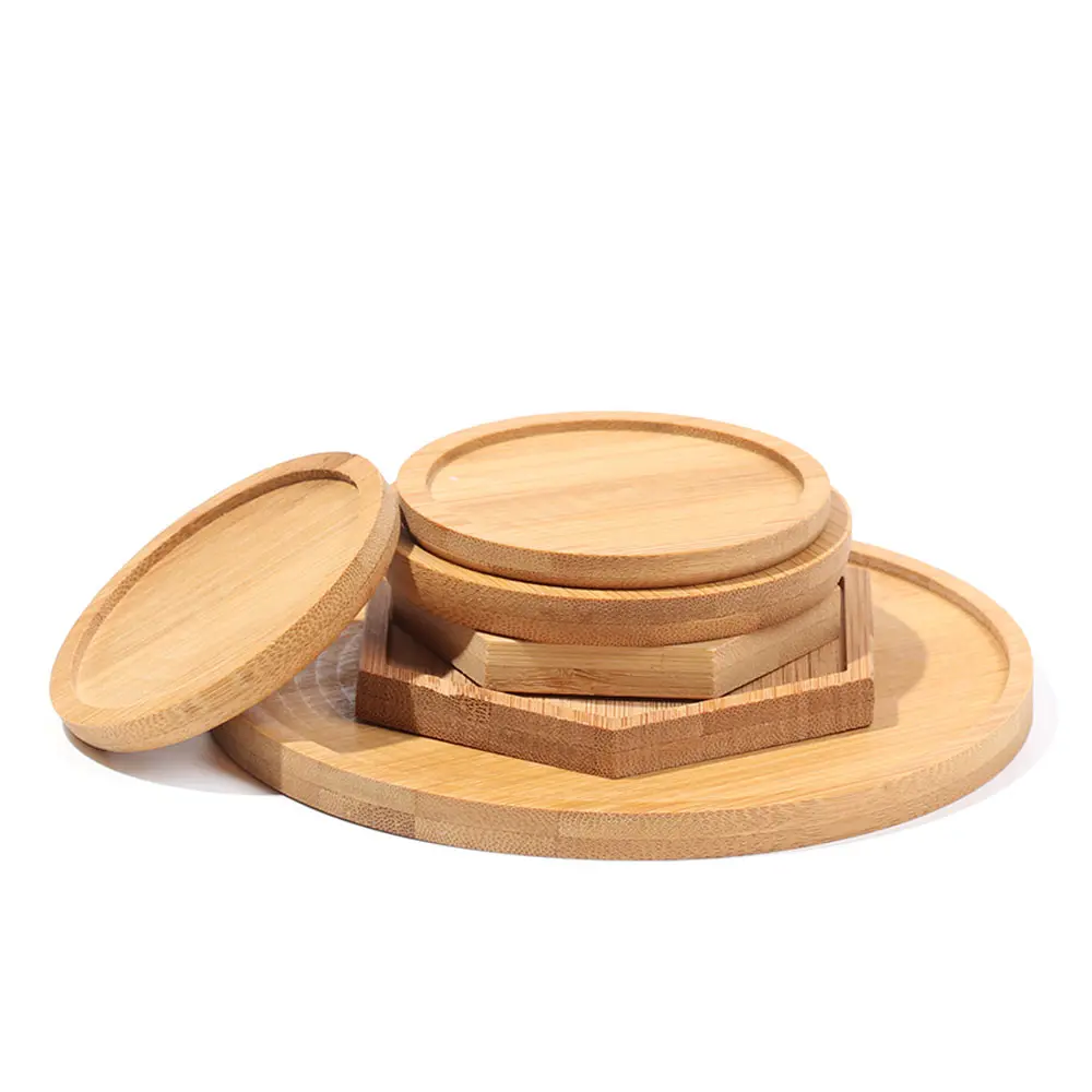 Bandeja Simple de madera de bambú, Base redonda y cuadrada hexagonal para maceta, soporte para maceta, soporte para bonsái de suculentas, decoración del hogar, 1 ud.