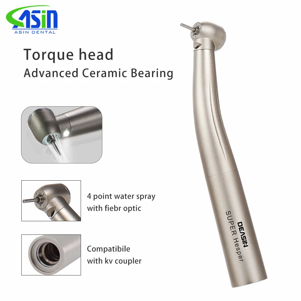 DEASIN Dental F300 Pieza de mano de turbina de alta velocidad con fibra óptica LED y cabezal de torque para odontología, para acoplador rápido KV