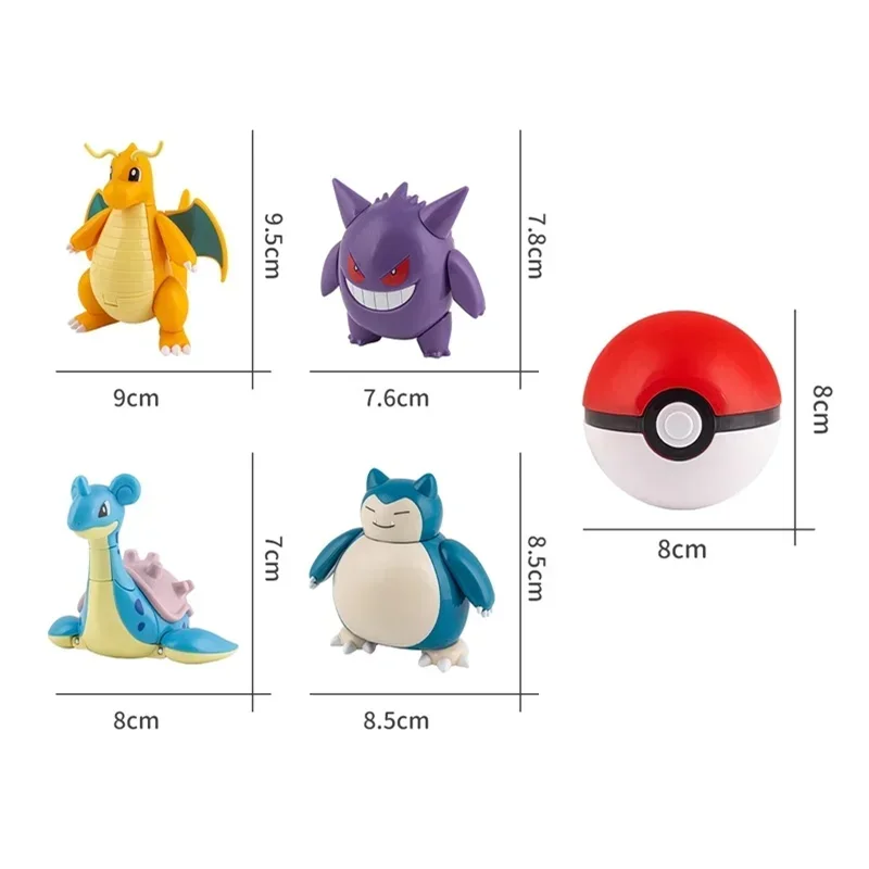 Juguetes originales de la colección Pokémon Elf Ball, figuras de los monstruos de bolsillo, modelo Pikachu, Gengar, Elf Ball, Dragonite, Snorlax, Lapras.