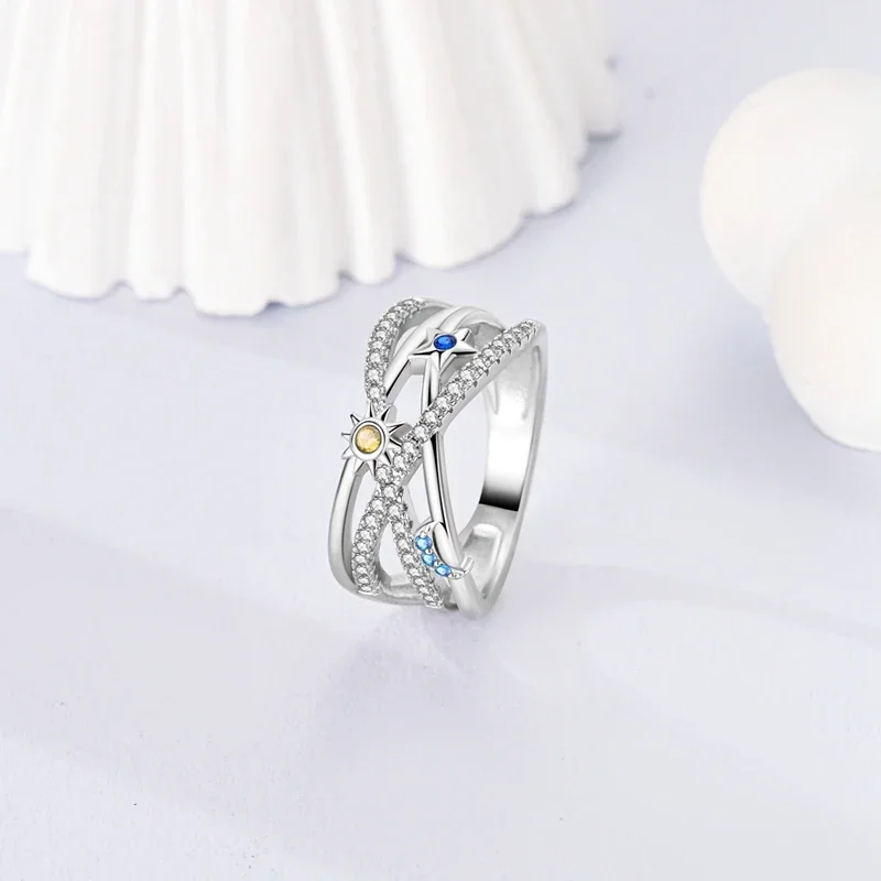 Anillos de moda para mujer, estrellas y luna, girasol, corazón rosa, circón, anillos anchos de lujo, regalo de joyería de boda de compromiso a la moda