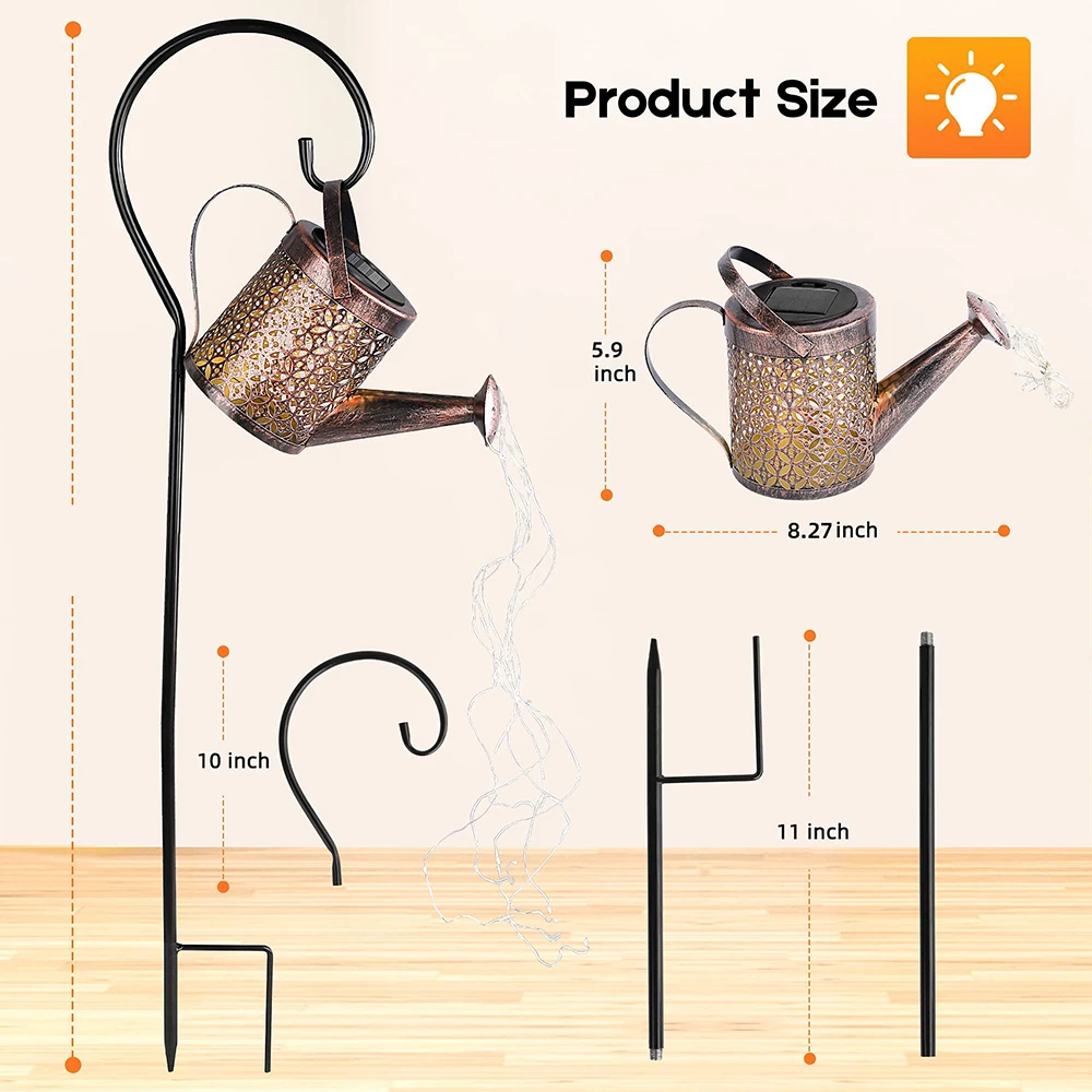 Luz Solar para regadera, linterna colgante impermeable para decoración de jardín, lámpara Retro de Metal para mesa al aire libre, Patio y césped
