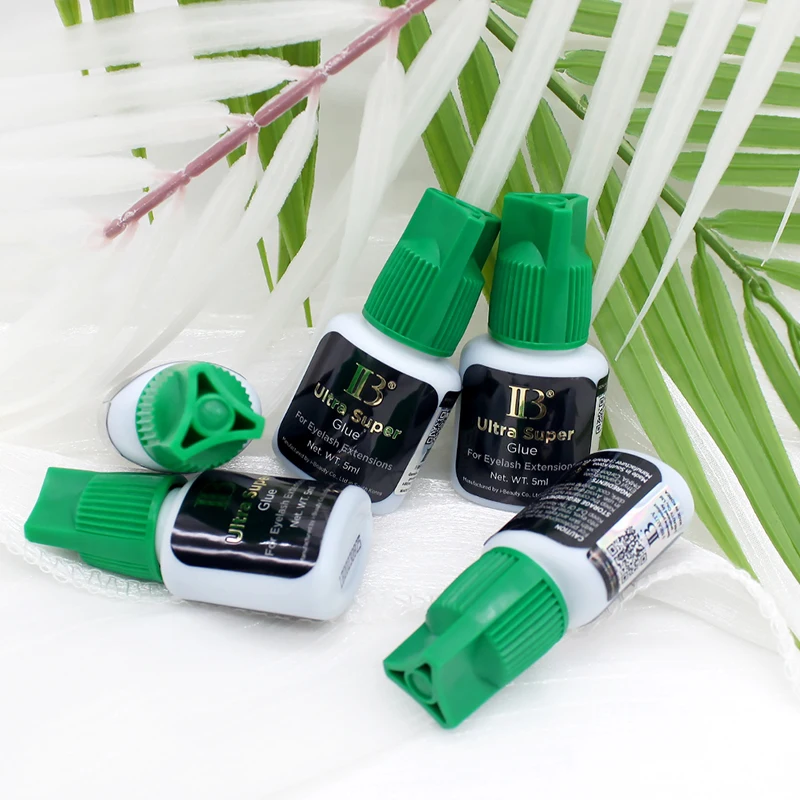 5 Botellas de Pegamento para Extensión de Pestañas IBeauty Ultra Super IB, Suministros de Pegamento con Tapa Verde, Herramientas de Maquillaje, Adhesivo de Alta Resistencia, Secado Rápido en 2 Segundos, Corea