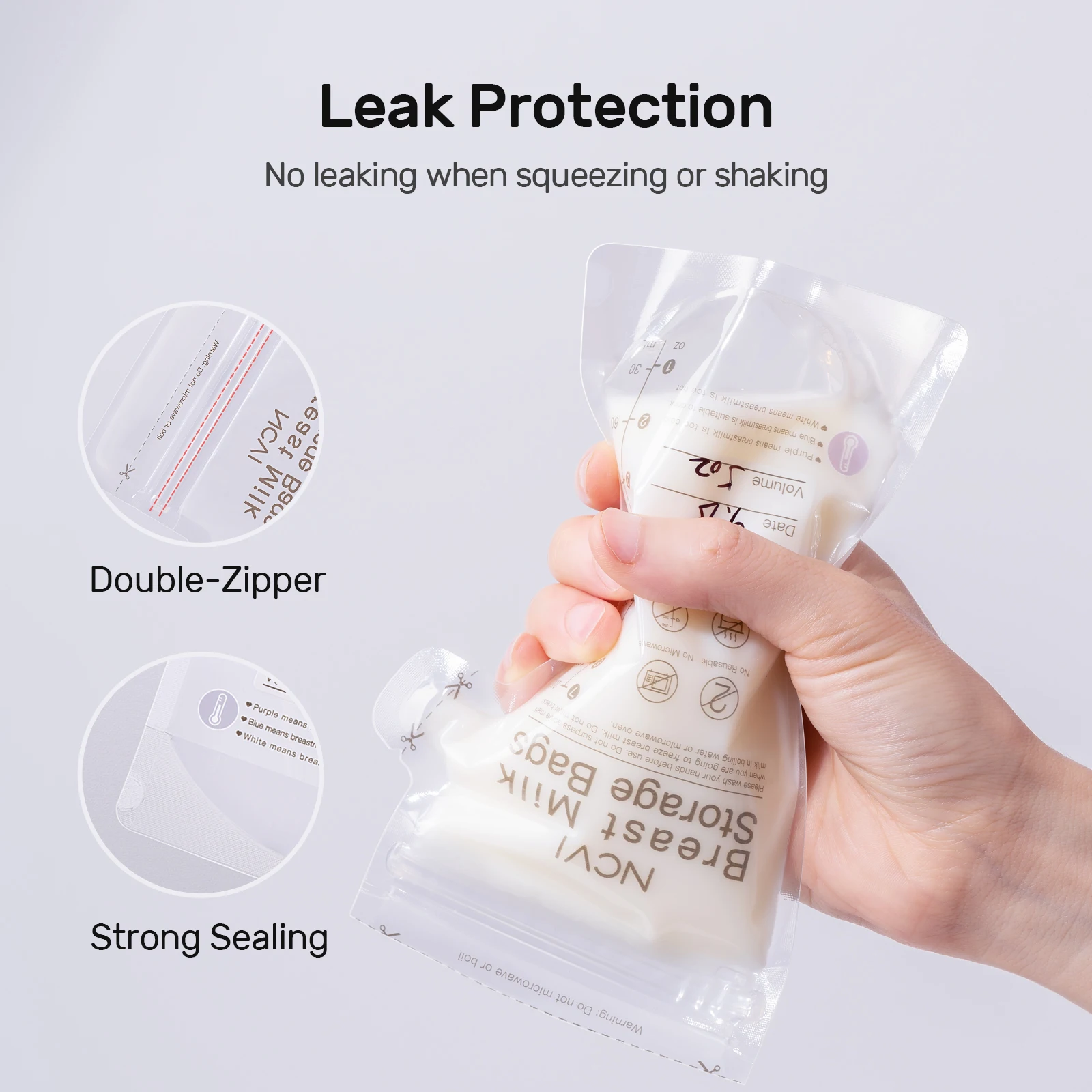 Bolsas para Almacenar Leche Materna NCVI, Bolsas para Congelar Leche de 200 ml para Lactancia, Bolsa de Conservación, con Sensor de Temperatura, Doble Sellado, Libre de BPA