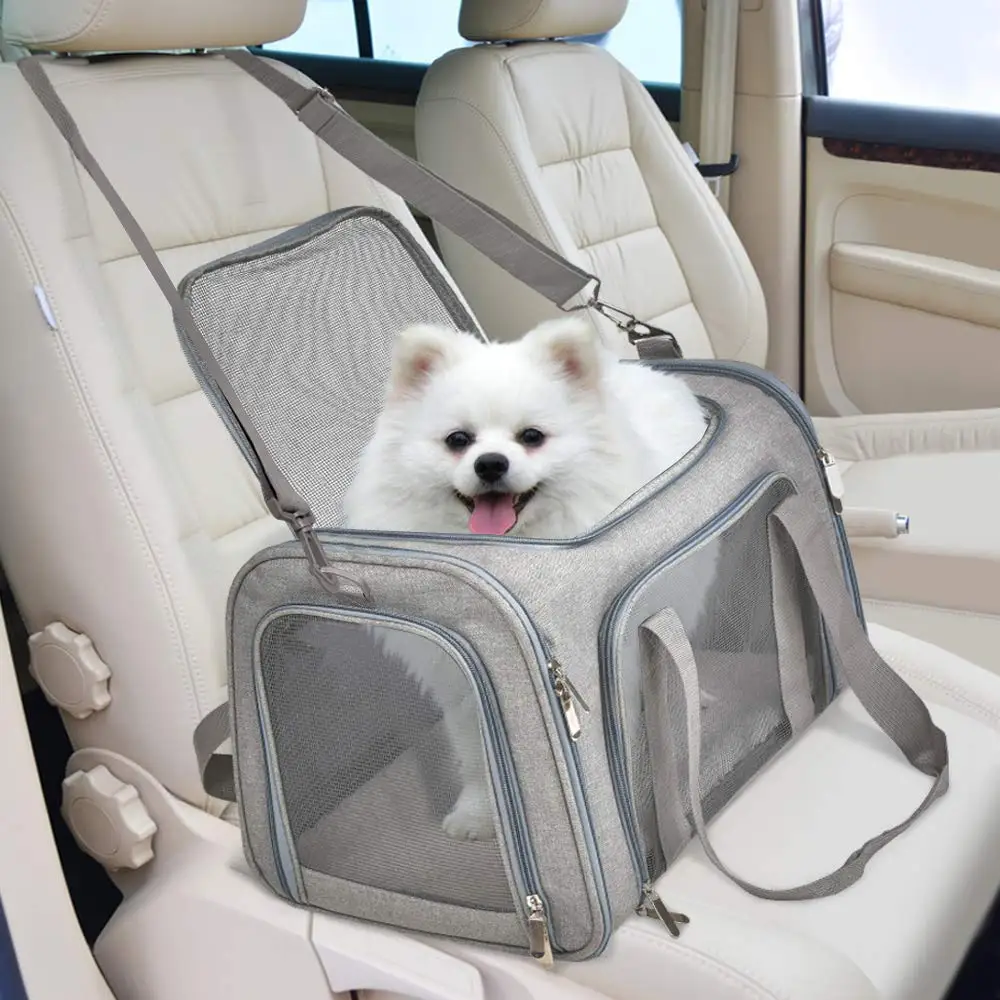 Bolsa transportadora para perros, mochila lateral suave, transportadores para mascotas y gatos, bolsas de viaje para perros, transporte aprobado por aerolínea para perros pequeños y gatos salientes