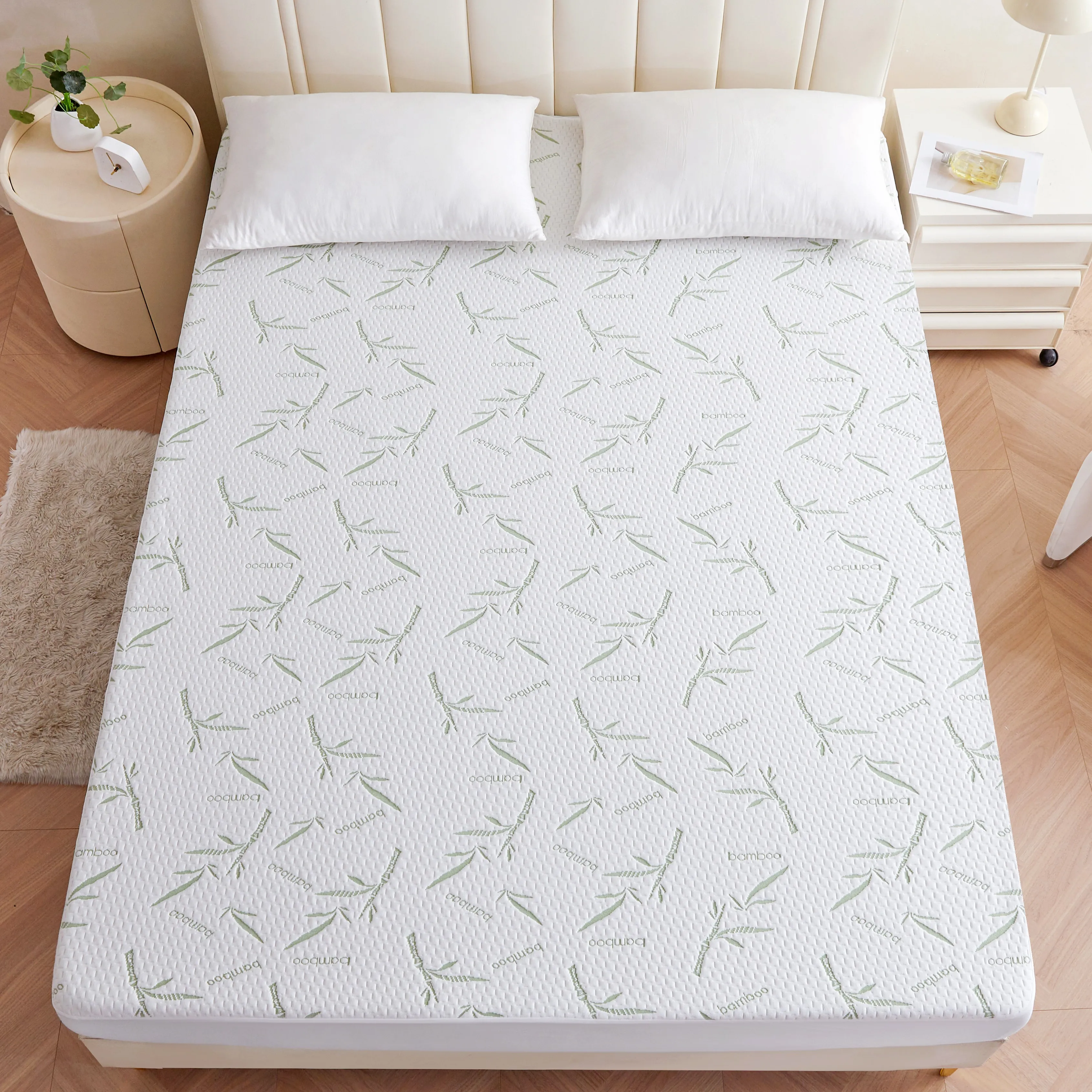 Protector de colchón de bambú - Funda de colchón 100% impermeable - Funda de colchón silenciosa y transpirable de tela jacquard ultrasuave