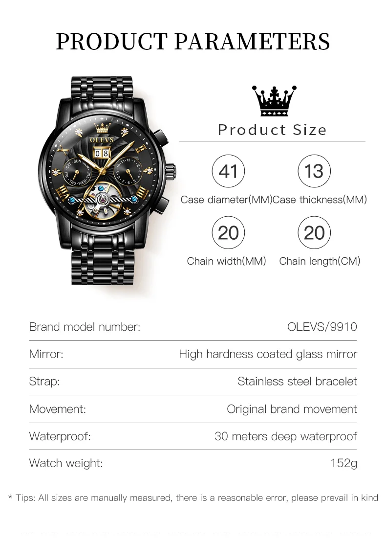 OLEVS Relojes clásicos para hombre Tourbillon Reloj multifunción completamente automático para hombre Relojes de pulsera masculinos de alta gama