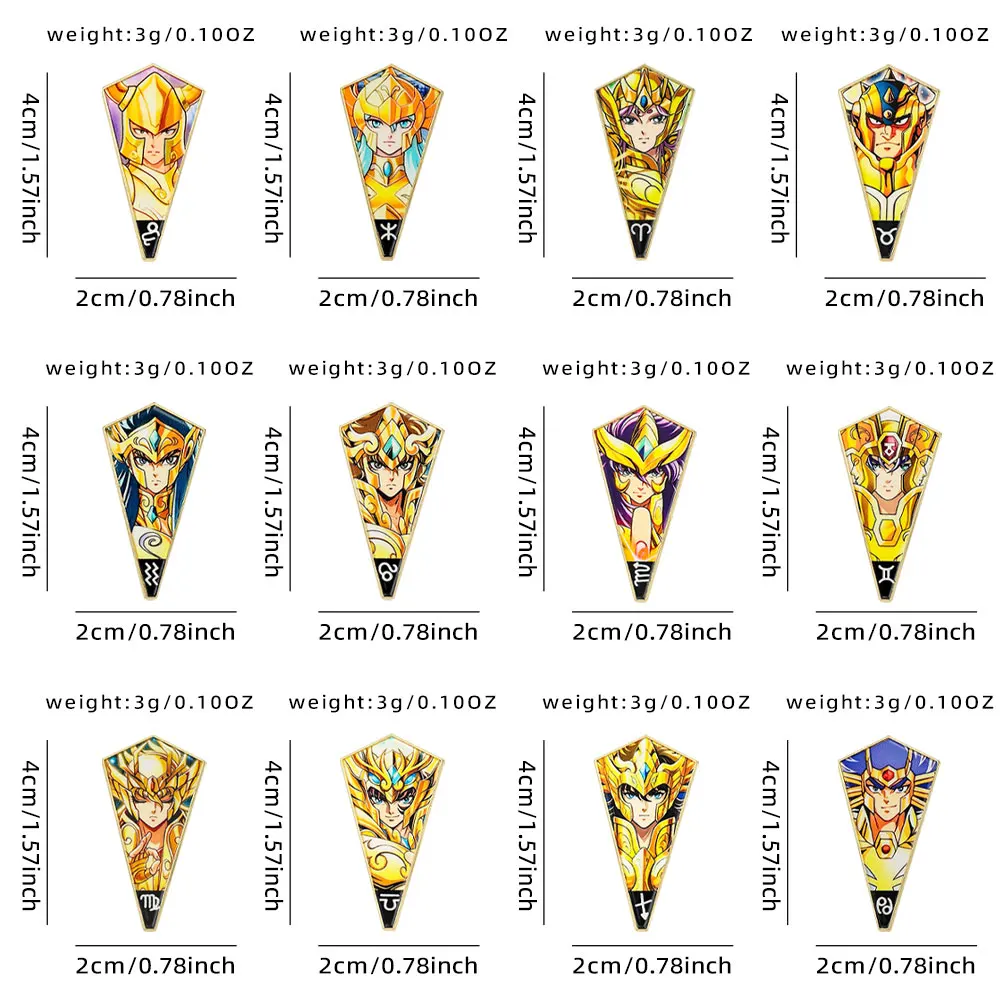 12 pines esmaltados de los Caballeros del Zodíaco, set de broches metálicos de constelaciones de anime, insignias coleccionables para mochilas y ropa