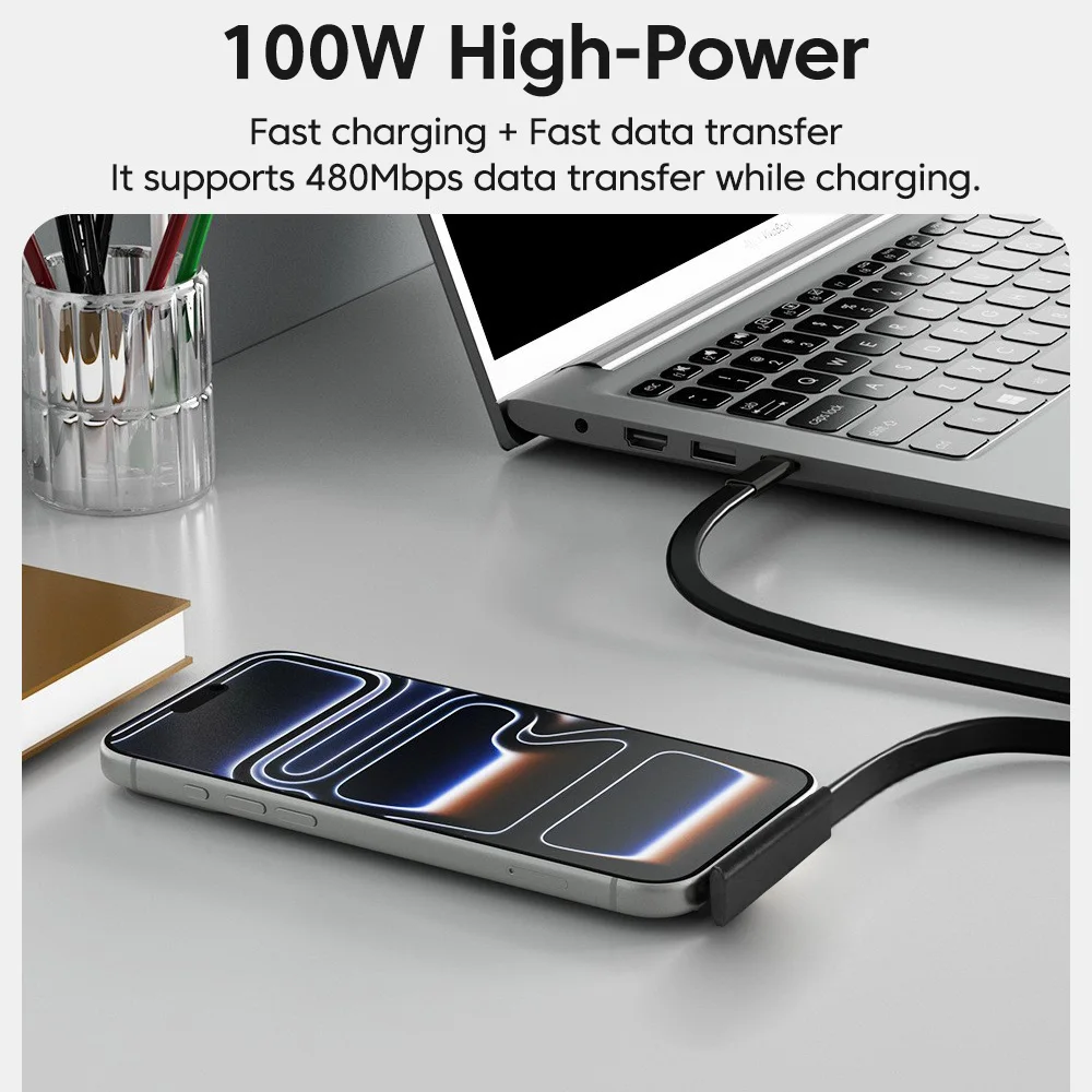 Cable USB-C a USB-C de 100W con Conector en Ángulo, Cable de Carga Rápida y Transferencia de Datos para iPhone 17, 16, 15, 14 y Samsung