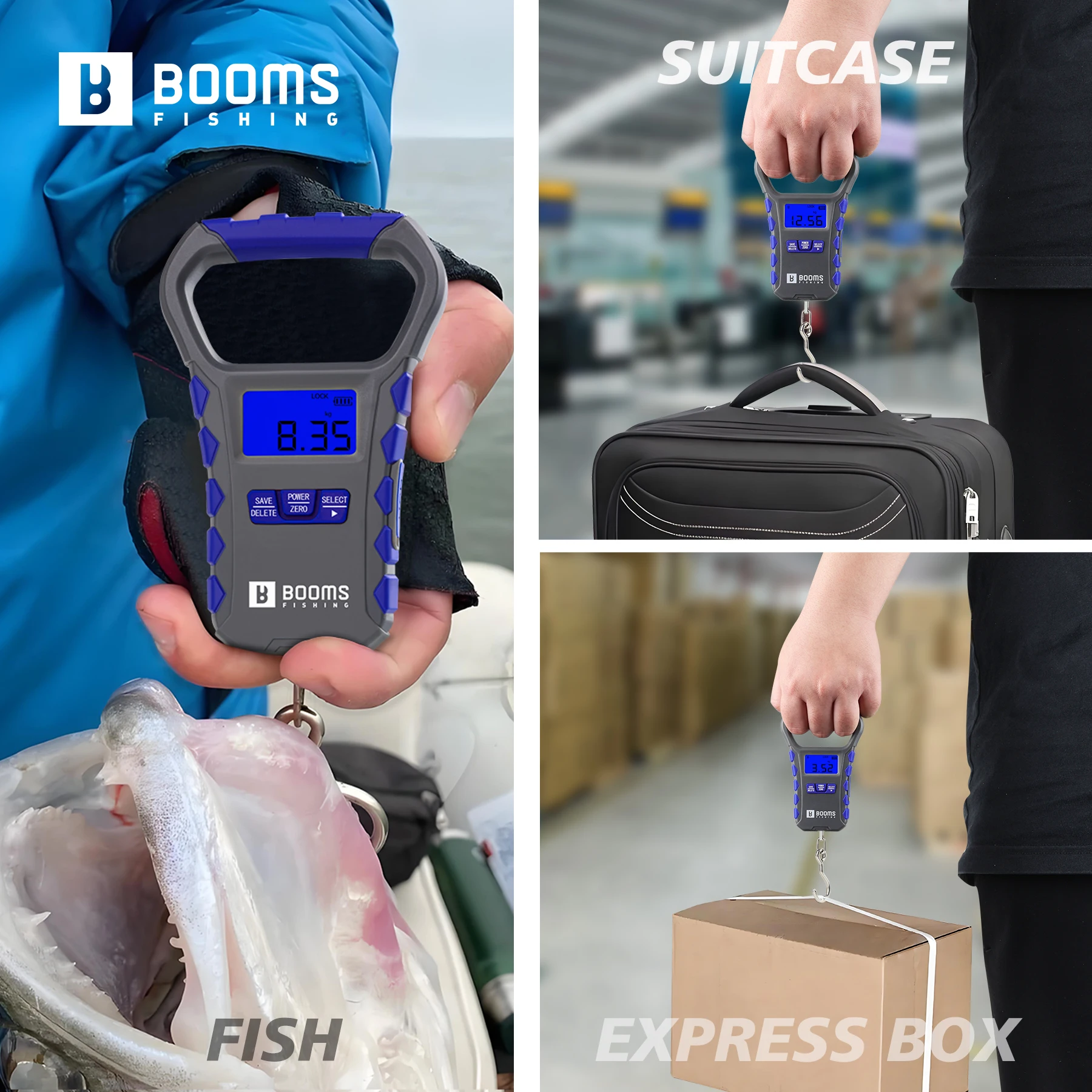 Booms Fishing-báscula de pesca Digital recargable LCD, 65LB/30KG, báscula de equipaje portátil y pinza de labio de pescado de 24cm, juego de herramientas de pesca