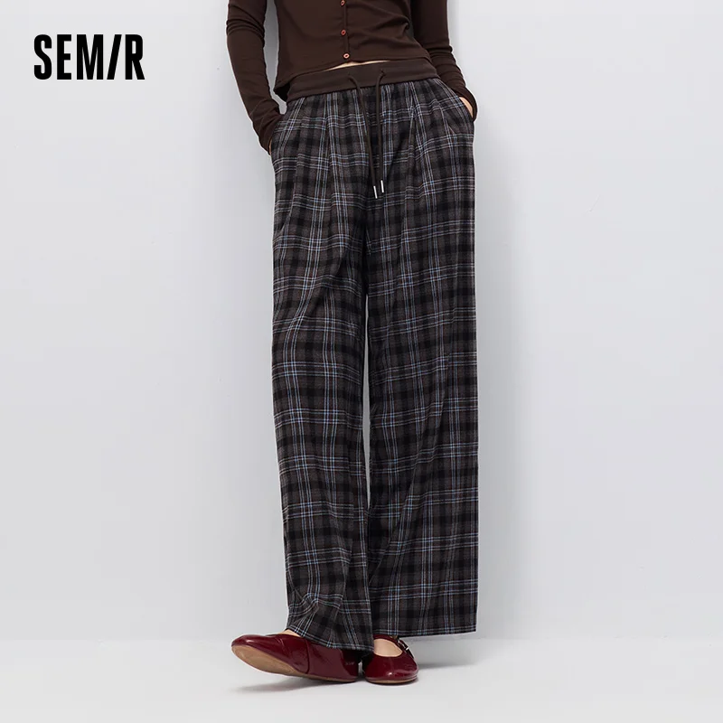 Pantalones de mujer Semir, a cuadros, drapeados, de pierna ancha, holgados, estilo vintage urbano informal, de cintura alta, fluidos, para el día a día, otoño 2026