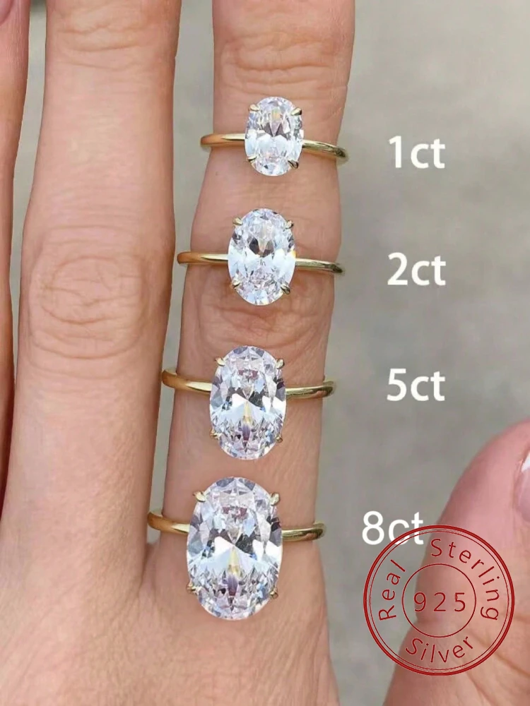 ROUSLY-Anillo de plata de ley 925 brillante con piedra ovalada de circón de 1-8CT para mujer, joyería fina de lujo de alta calidad para compromiso y boda