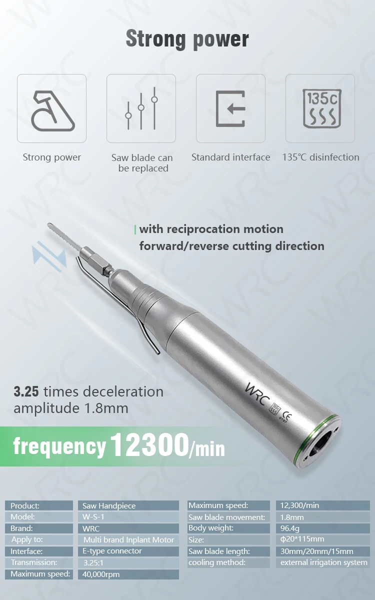 Sierra de mano para cirugía oral dental, para implantología, con hoja de sierra recíproca, para reducción ósea, accesorios de odontología