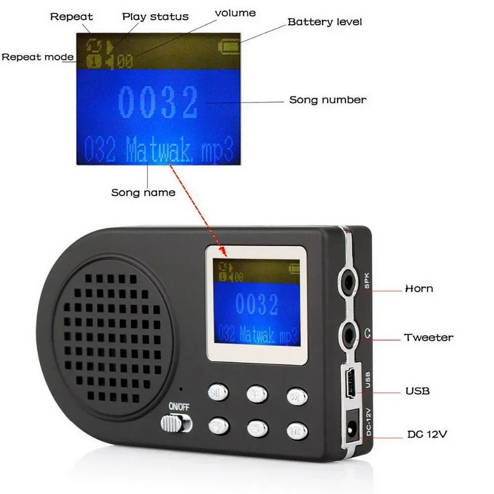 Altavoz con sonido para exteriores, 20w, 123dB, con 110 sonidos de aves, reproductor MP3, pantalla LED, llamada de sonido, Control remoto opcional