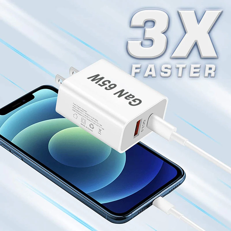 Cargador USB rápido con enchufe AU de 55w y 65w, cargador tipo C para Xiaomi, Redmi, iPhone, Samsung, adaptador de carga rápida para teléfono inteligente, carga de pared PD