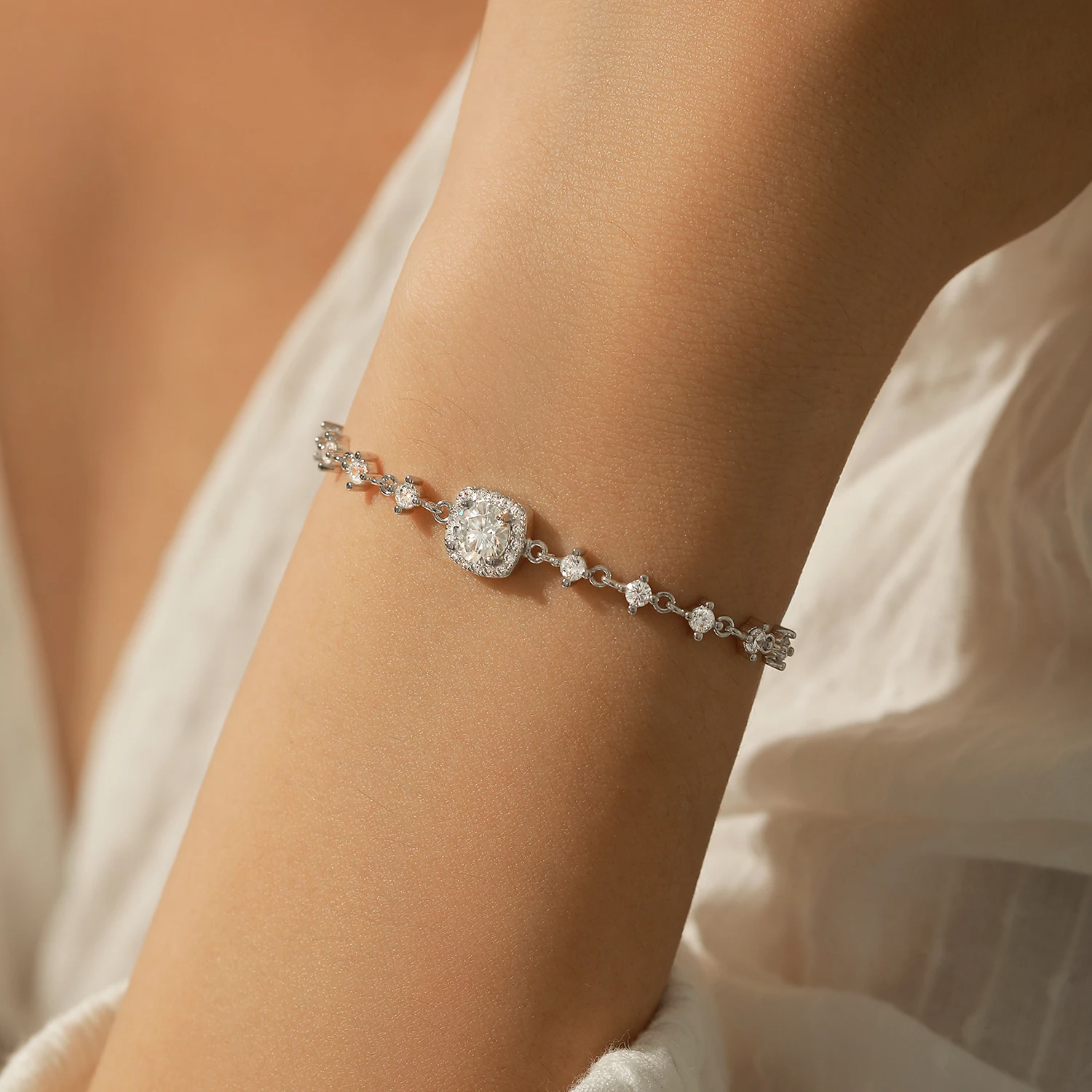 MODIAN D Color Moissanite Plata de Ley 925 colgante geométrico de lujo collar pulsera para mujer conjunto de joyería llamativa de boda