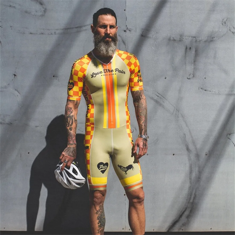 Love The Pain-traje de triatlón para equipo profesional para hombre, Jersey de ciclismo, mono, ropa de ciclismo, conjunto de manga corta 9d