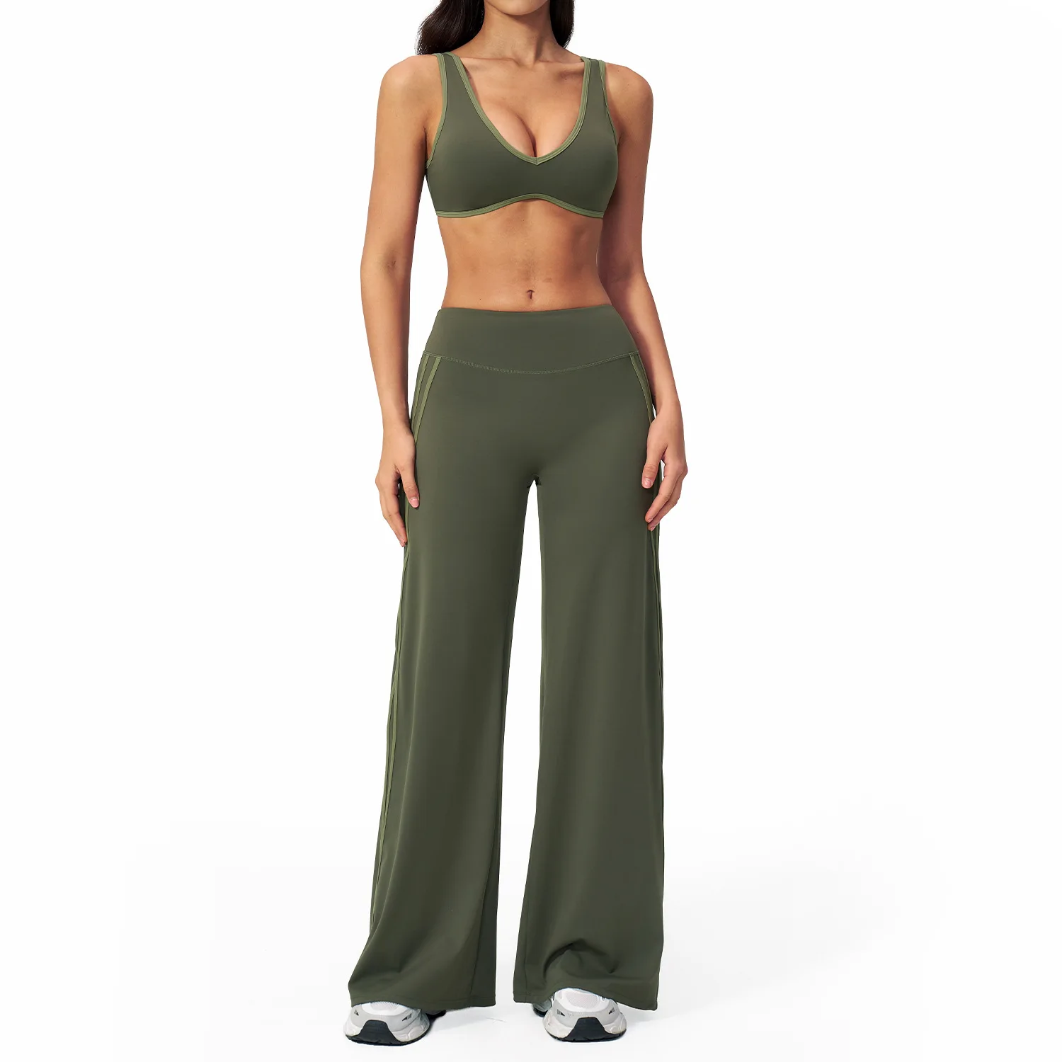 Conjunto de Yoga de 2 Piezas, Traje Deportivo para Gimnasio, Ropa Deportiva para Mujer, Bra Deportivo y Pantalones Acampanados, Ropa de Entrenamiento, Conjuntos Deportivos de Yoga para Mujer