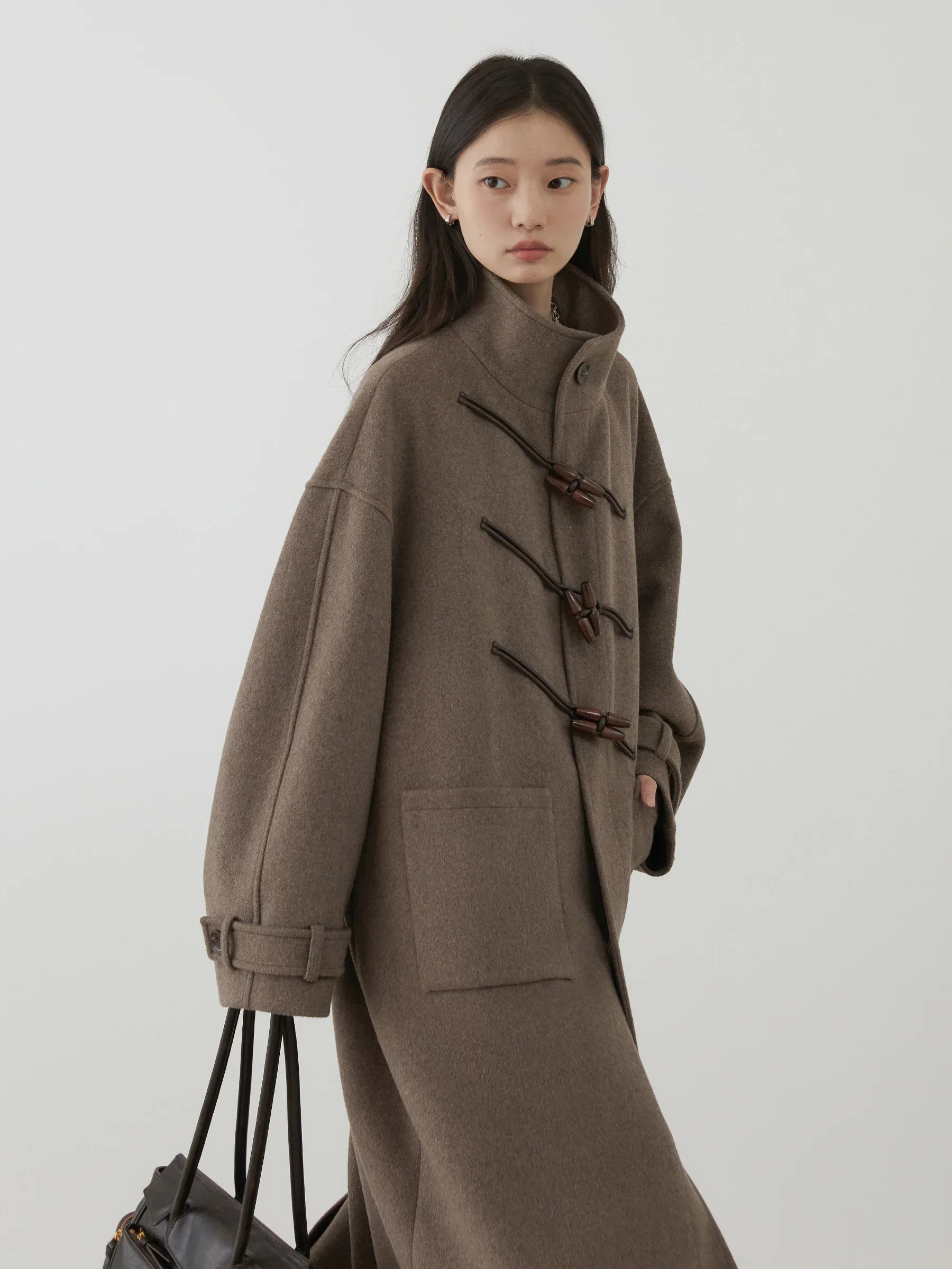 CHIC VEN Abrigo Largo de Lana para Mujer, Cuello Alto Suelto con Botones de Cuerno, Estilo Oficina, Otoño Invierno 2026