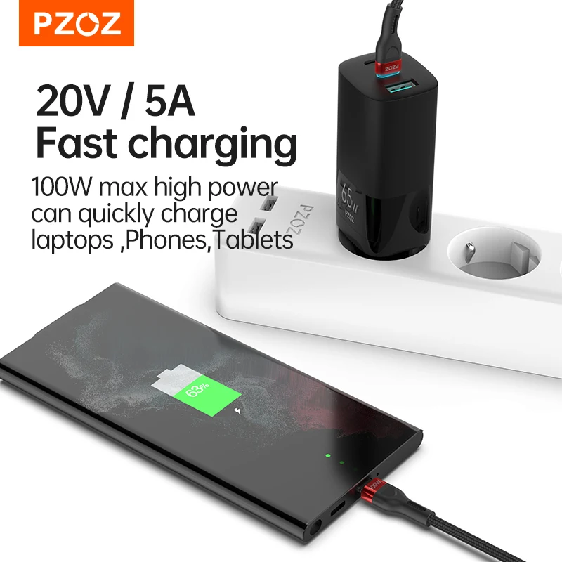 PZOZ PD 5A USB C a USB tipo C Cable 100W carga rápida para iPhone 15 Pro Max MacBook iPad Samsung Xiaomi 60W USBC Cable cargador