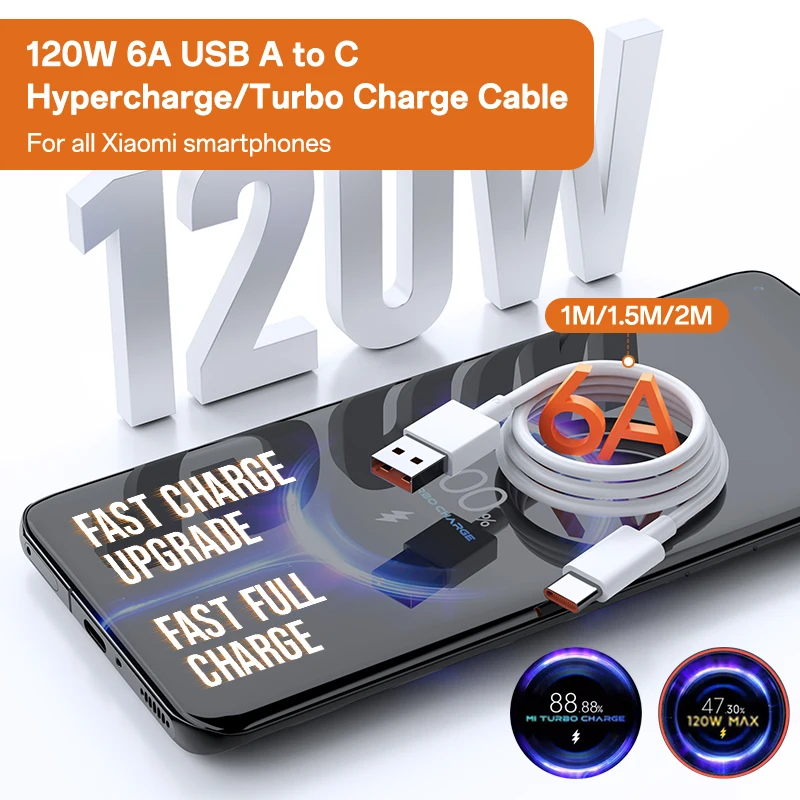 Cable USB Tipo C para Xiaomi, 6A 120W 67W, Cable de Carga para Xiaomi 15T 15 14 13 12 11 Lite Ultra Redmi Note 14 13 Pro Plus POCO X7