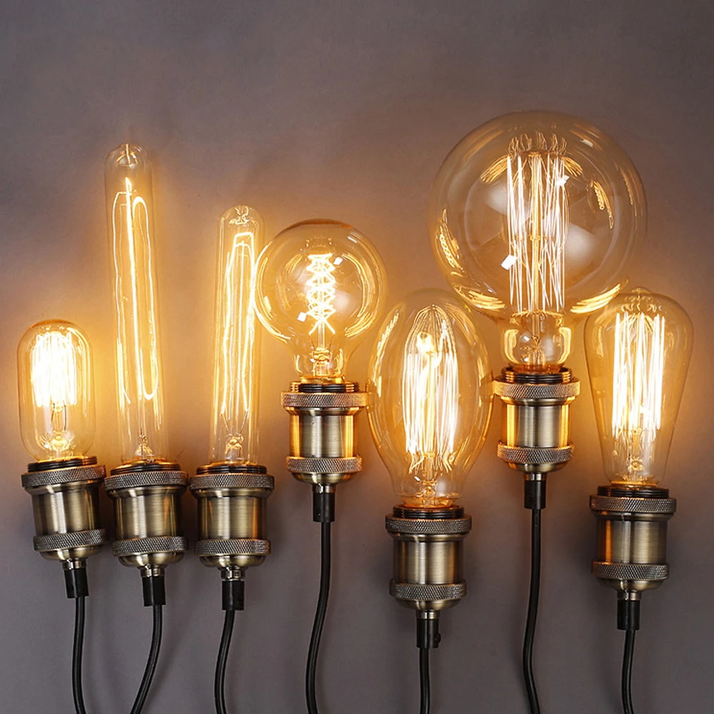 Bombilla Edison Retro E27 220V 110V 40W ST64 G80 G95 T10 T45 ampolla regulable Vintage filamento lámpara incandescente Edison