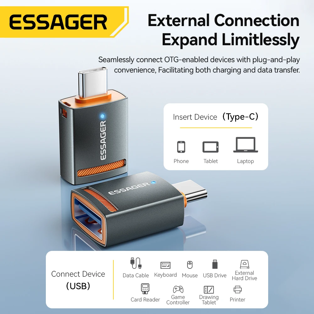 Adaptador Essager USB3.0 OTG Tipo-C USB-A Micro Hembra a USB Micro iPad Tipo-C Macho, Convertidor para Macbook, Xiaomi, iPhone OTG