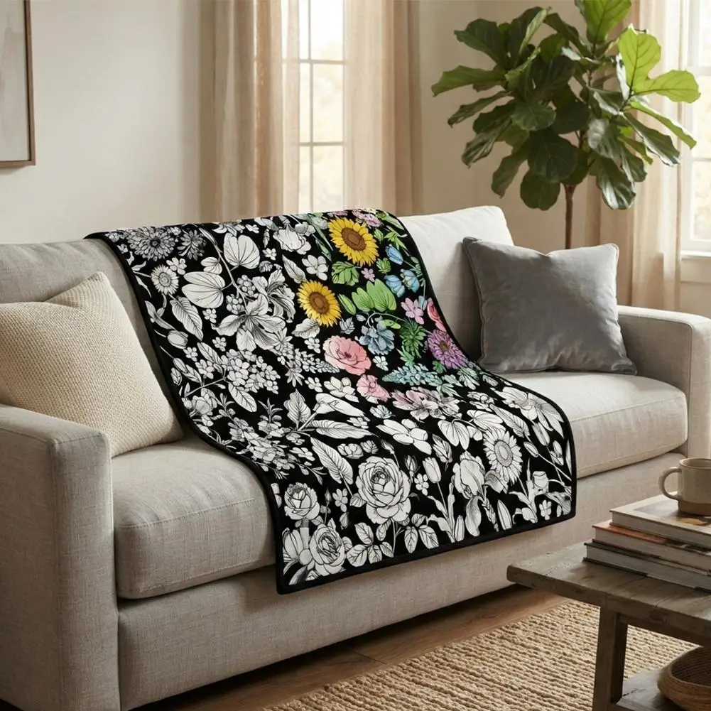 Manta para colorear DIY con 24 marcadores acrílicos de colores, diseño floral, manta de tela para pintar, para decoración de sofá, dormitorio, regalo.