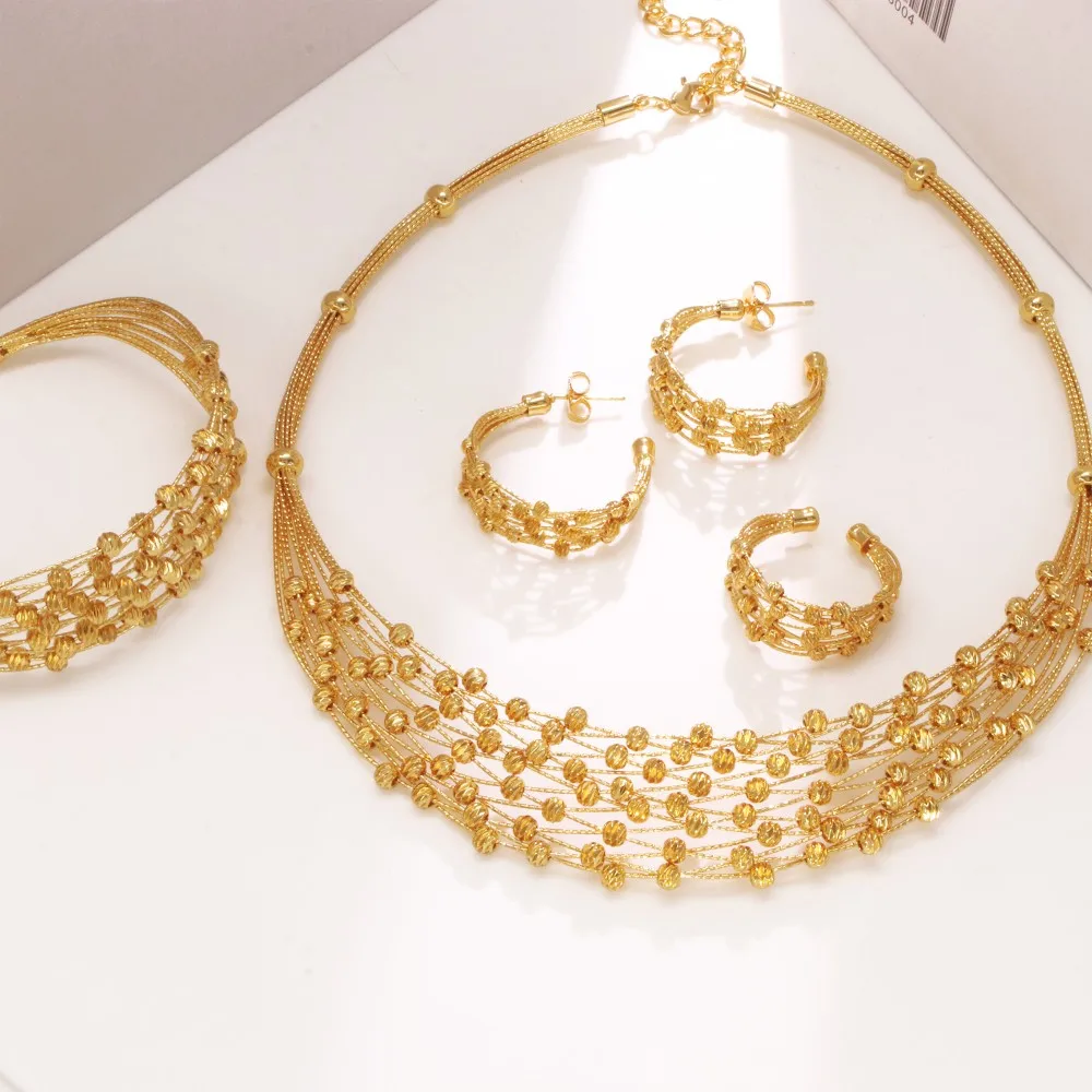 GZJPEI-Conjunto de joyería hecha a mano para mujer, conjunto de cuentas chapadas en oro de 18K multicapa, accesorios de joyería para boda y cumpleaños de alta calidad